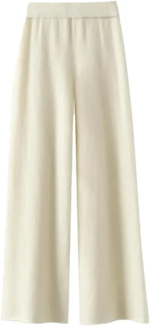 Merino Wool Wide Leg Pants for Women Spring High Waist Elastic Casual Trousers