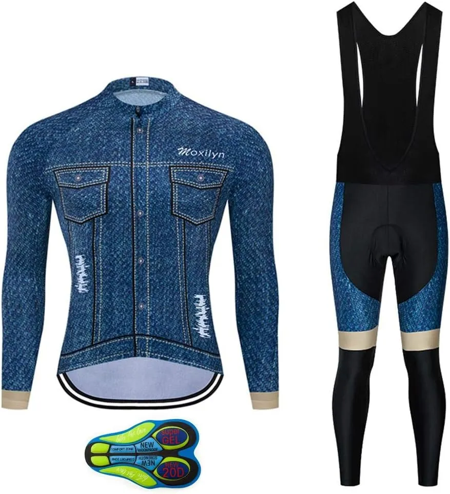 MOXILYN Men's Quick-Dry Cycling Jersey Set Road Bike Bicycle Shirt   Bib Pants with 9D Gel Padded MTB Riding Clothing kit