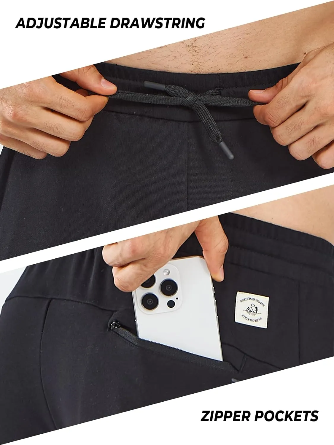 NORTHYARD Men's Cotton Athletic Jogger Sweatpants with Zipper Pockets Running Workout Gym Tapered Pants Comfy Lounge Pants