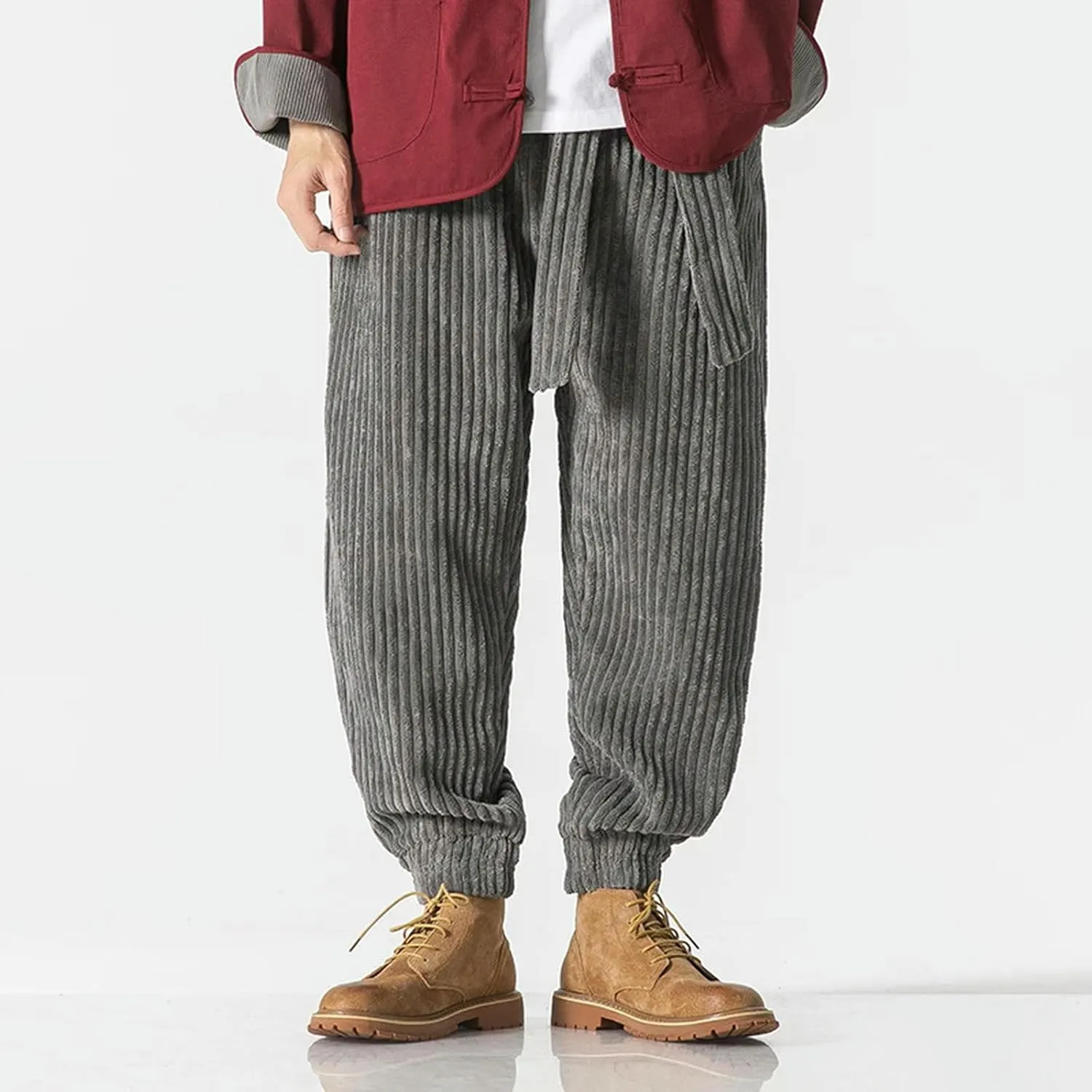 Pants Japanese Waistband Corduroy Thick Warm Harem Pants Men Loose Casual Jogging Sweatpants New Hip-hop