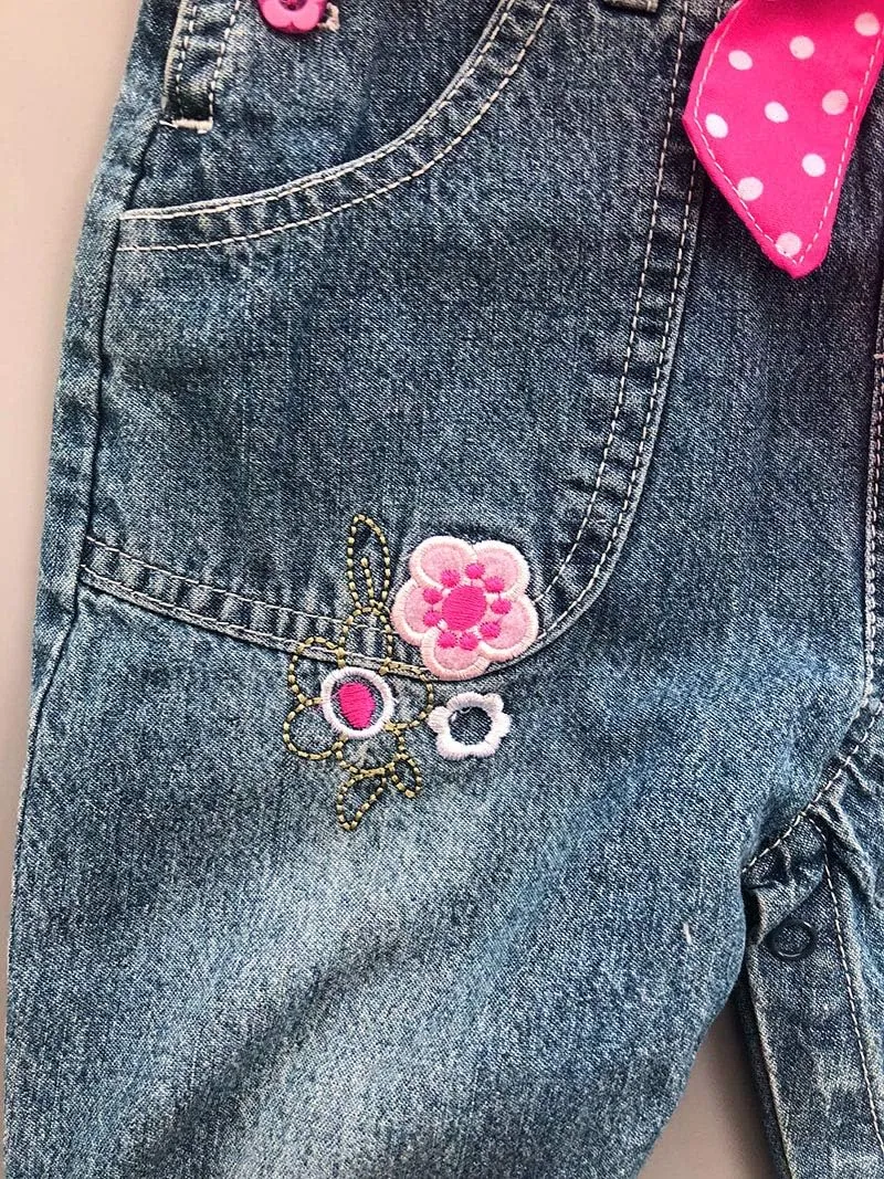 Peacolate 3months-3Years Baby Girls Denim Overalls Embroidery Bib Pants Jeans Jumpsuit