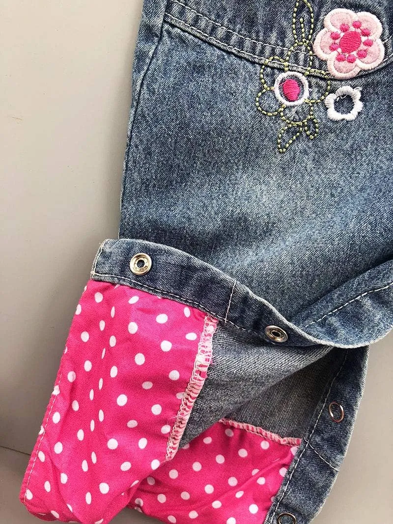 Peacolate 3months-3Years Baby Girls Denim Overalls Embroidery Bib Pants Jeans Jumpsuit