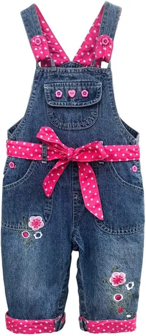 Peacolate 3months-3Years Baby Girls Denim Overalls Embroidery Bib Pants Jeans Jumpsuit