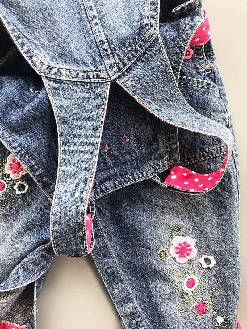 Peacolate 3months-3Years Baby Girls Denim Overalls Embroidery Bib Pants Jeans Jumpsuit