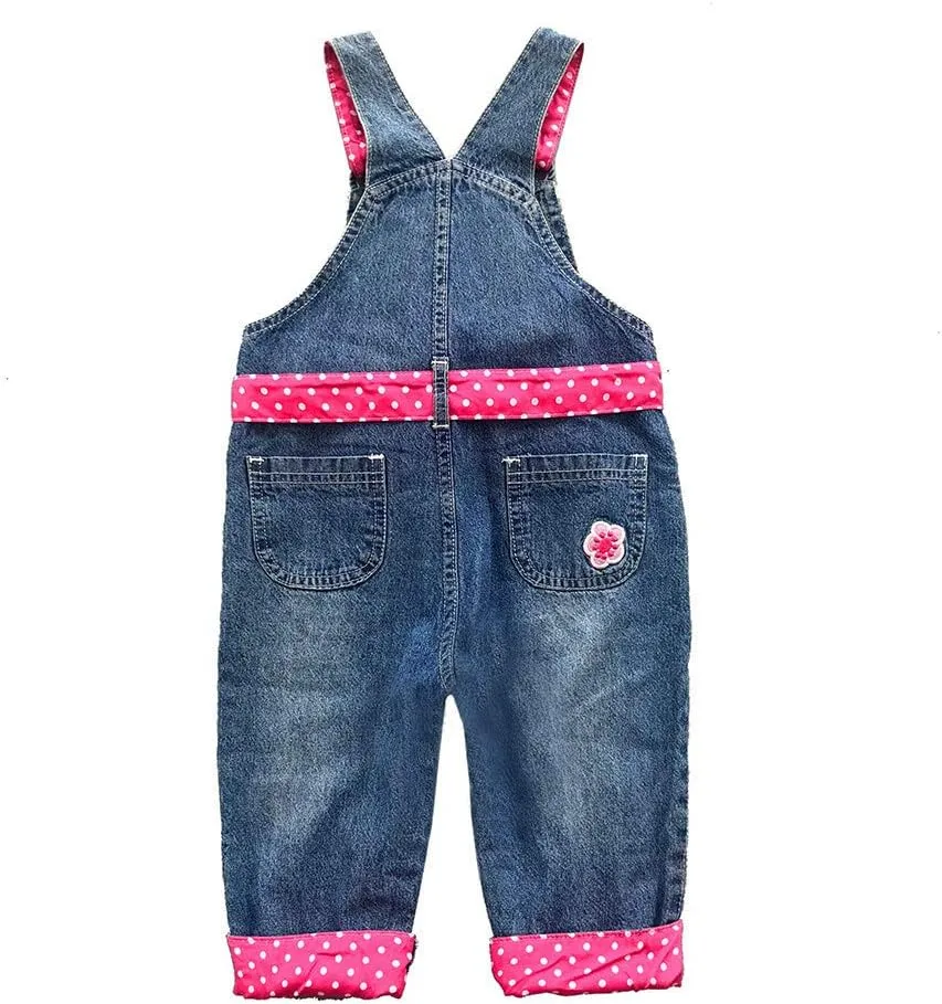 Peacolate 3months-3Years Baby Girls Denim Overalls Embroidery Bib Pants Jeans Jumpsuit