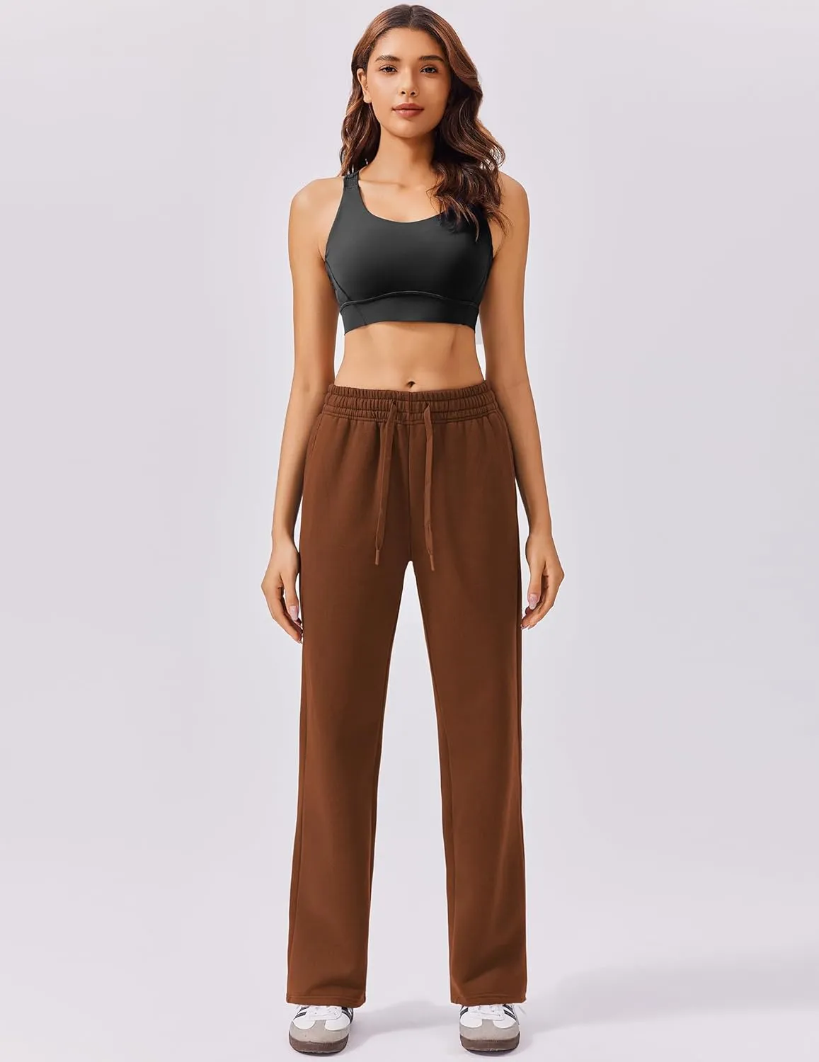 PINSPARK Fleece Sweat Pants for Womens Straight Legs Winter Sweatpants High Waisted Workout Pants with 4 Pockets