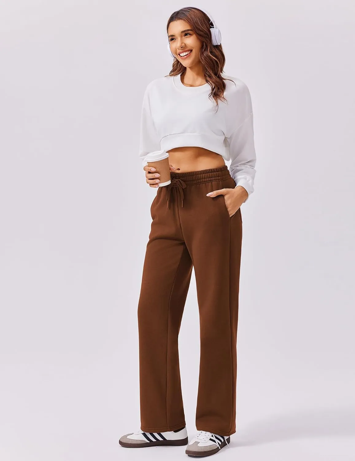 PINSPARK Fleece Sweat Pants for Womens Straight Legs Winter Sweatpants High Waisted Workout Pants with 4 Pockets