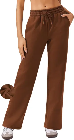 PINSPARK Fleece Sweat Pants for Womens Straight Legs Winter Sweatpants High Waisted Workout Pants with 4 Pockets