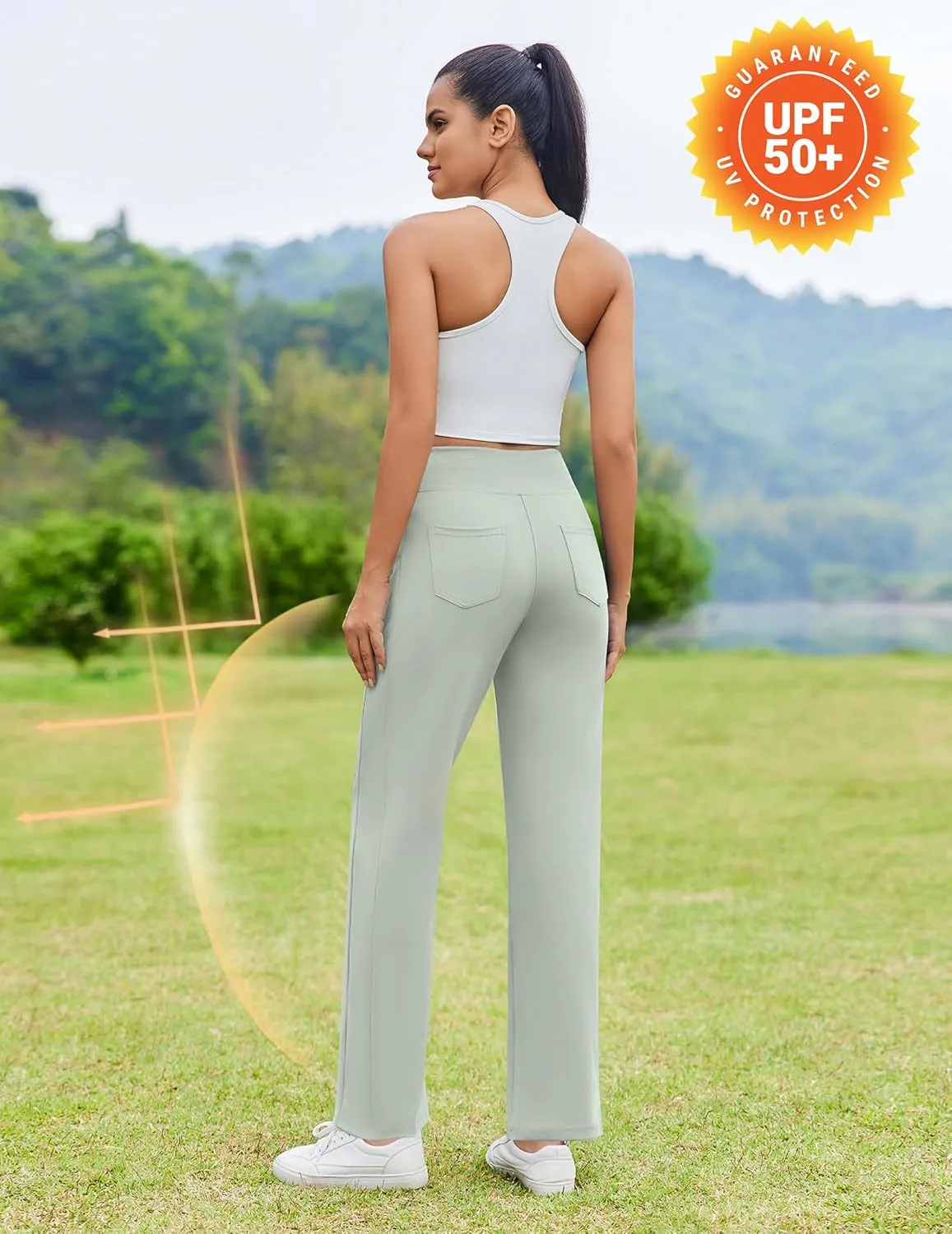 PINSPARK Wide Leg Yoga Pants Women High Waisted Workout Pants UPF 50  Drawstring Sweatpants with 4 Pockets