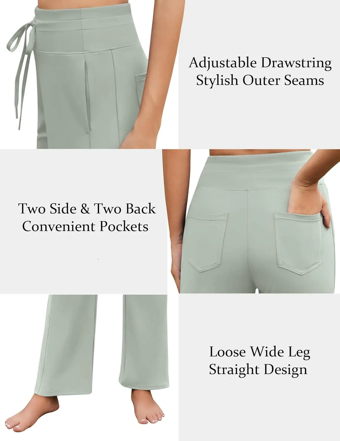 PINSPARK Wide Leg Yoga Pants Women High Waisted Workout Pants UPF 50  Drawstring Sweatpants with 4 Pockets