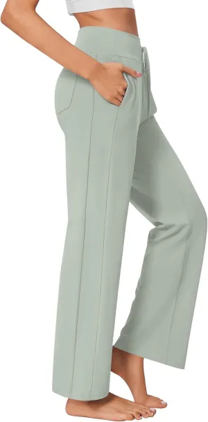 PINSPARK Wide Leg Yoga Pants Women High Waisted Workout Pants UPF 50  Drawstring Sweatpants with 4 Pockets