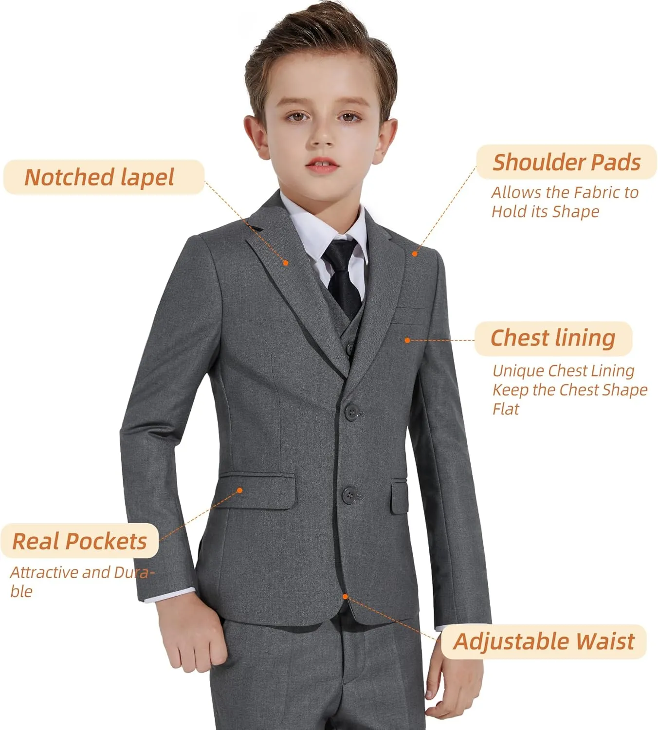 Plavict Boys Formal Suit Slim Fit for Boys Wedding Ring Bearer Outfit with Adjustable Waist
