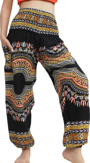 RaanPahMuang Smocked Waist Harem Baggy Pants, Women, Rayon Elephant Boho Yoga