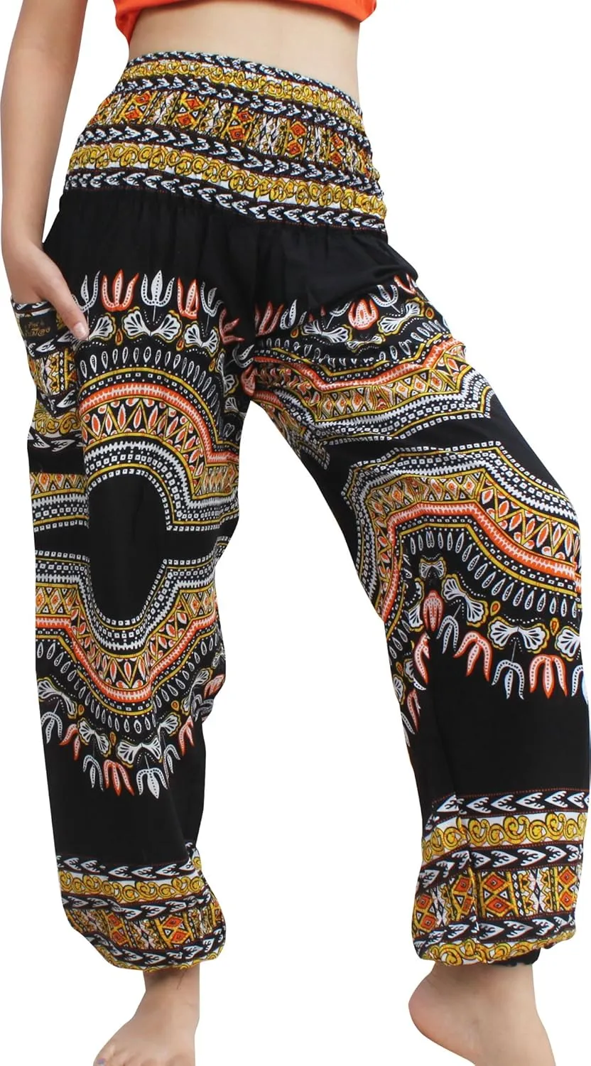 RaanPahMuang Smocked Waist Harem Baggy Pants, Women, Rayon Elephant Boho Yoga