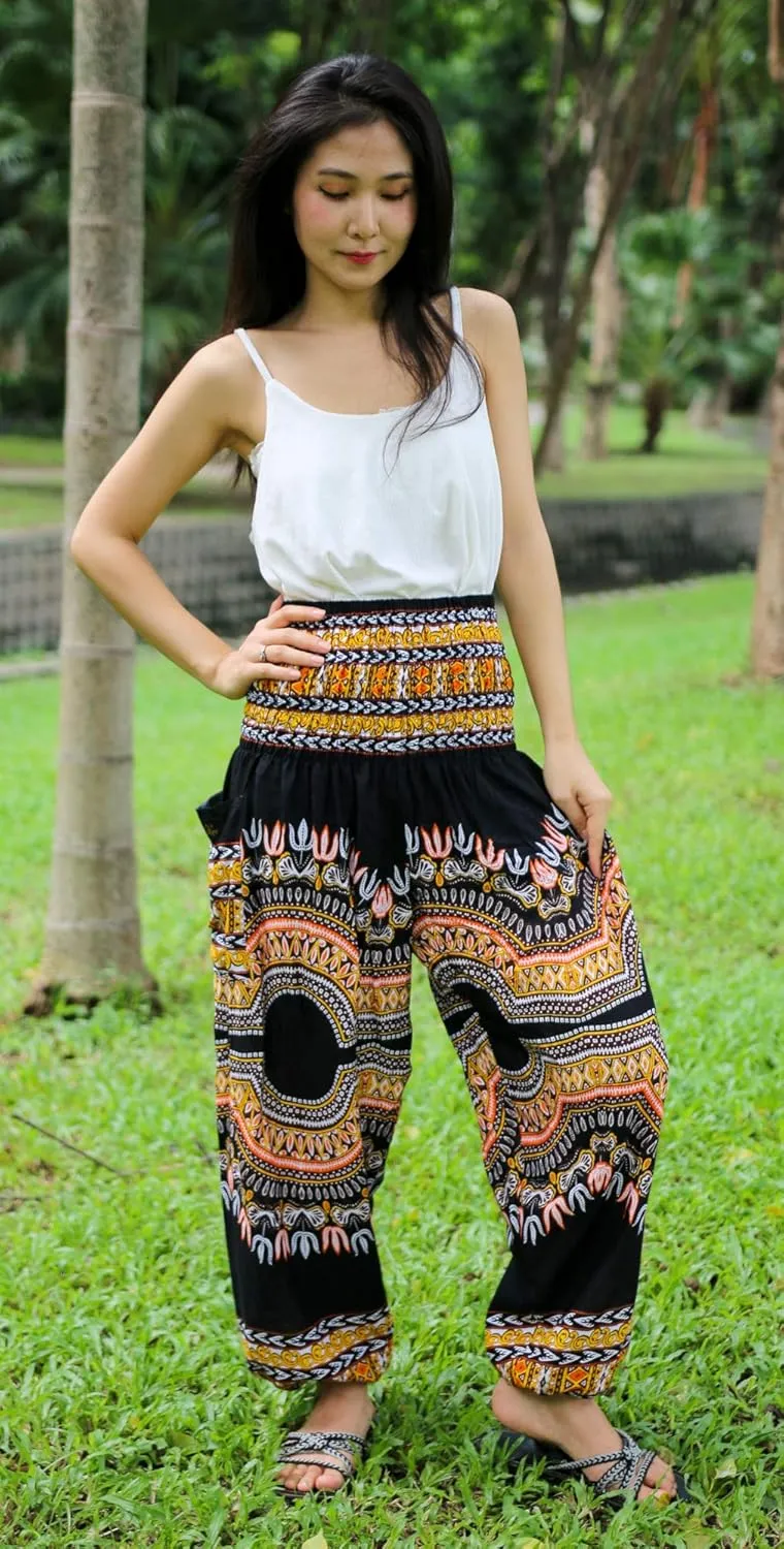 RaanPahMuang Smocked Waist Harem Baggy Pants, Women, Rayon Elephant Boho Yoga