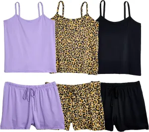 Real Essentials 3 Pack: Women's Super Soft Pajama Set - Cute Cami Lounge Short and Top PJs Set (Available in Plus Size)