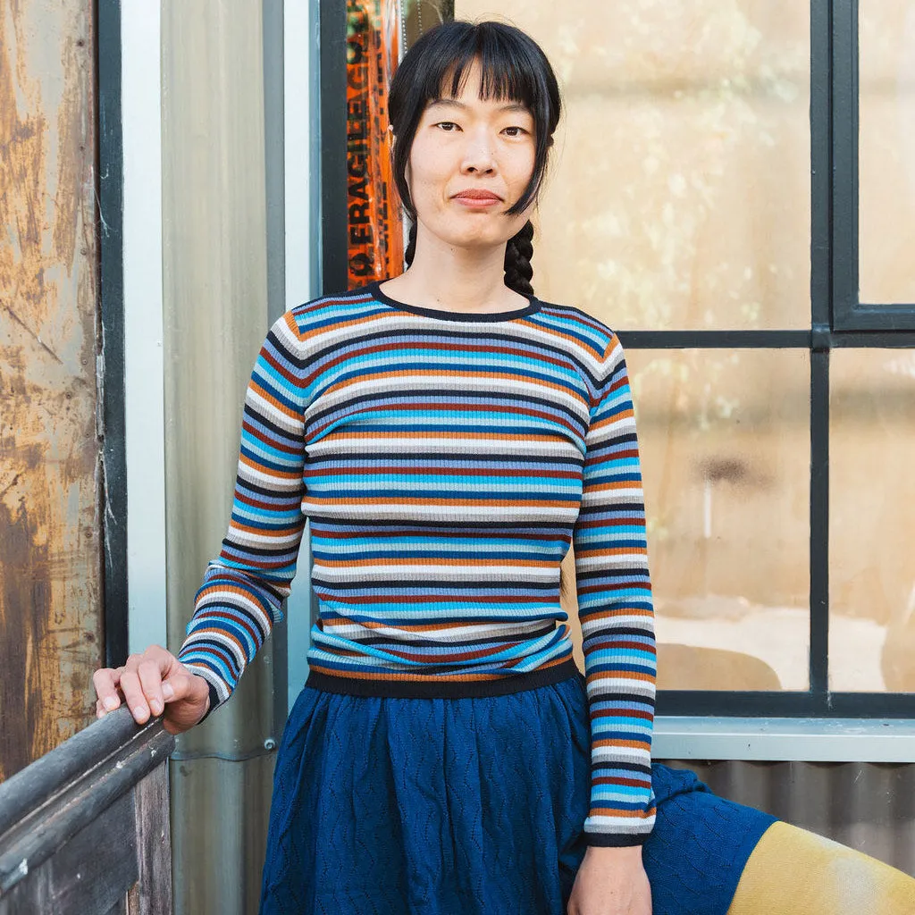 Rib Sweater Top - 100% Merino - Multi Stripes (2-12y )