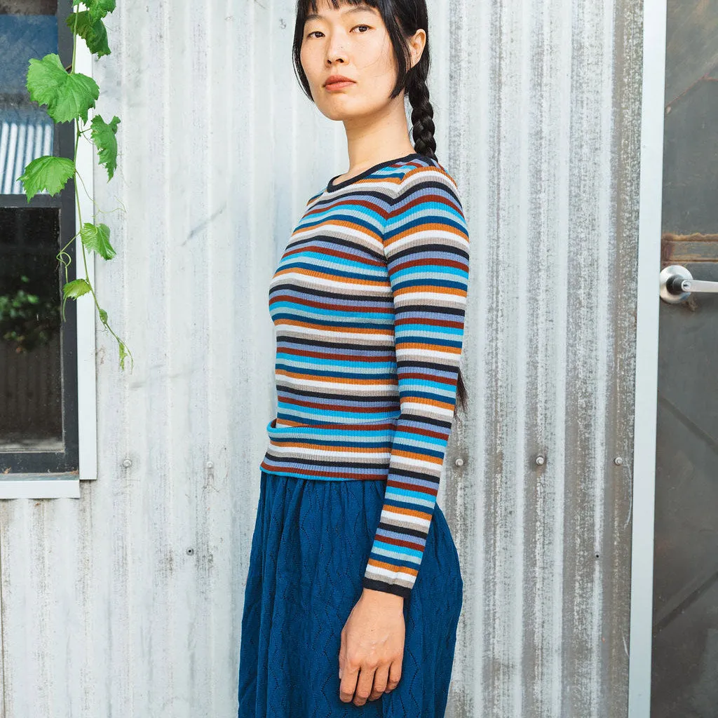 Rib Sweater Top - 100% Merino - Multi Stripes (2-12y )