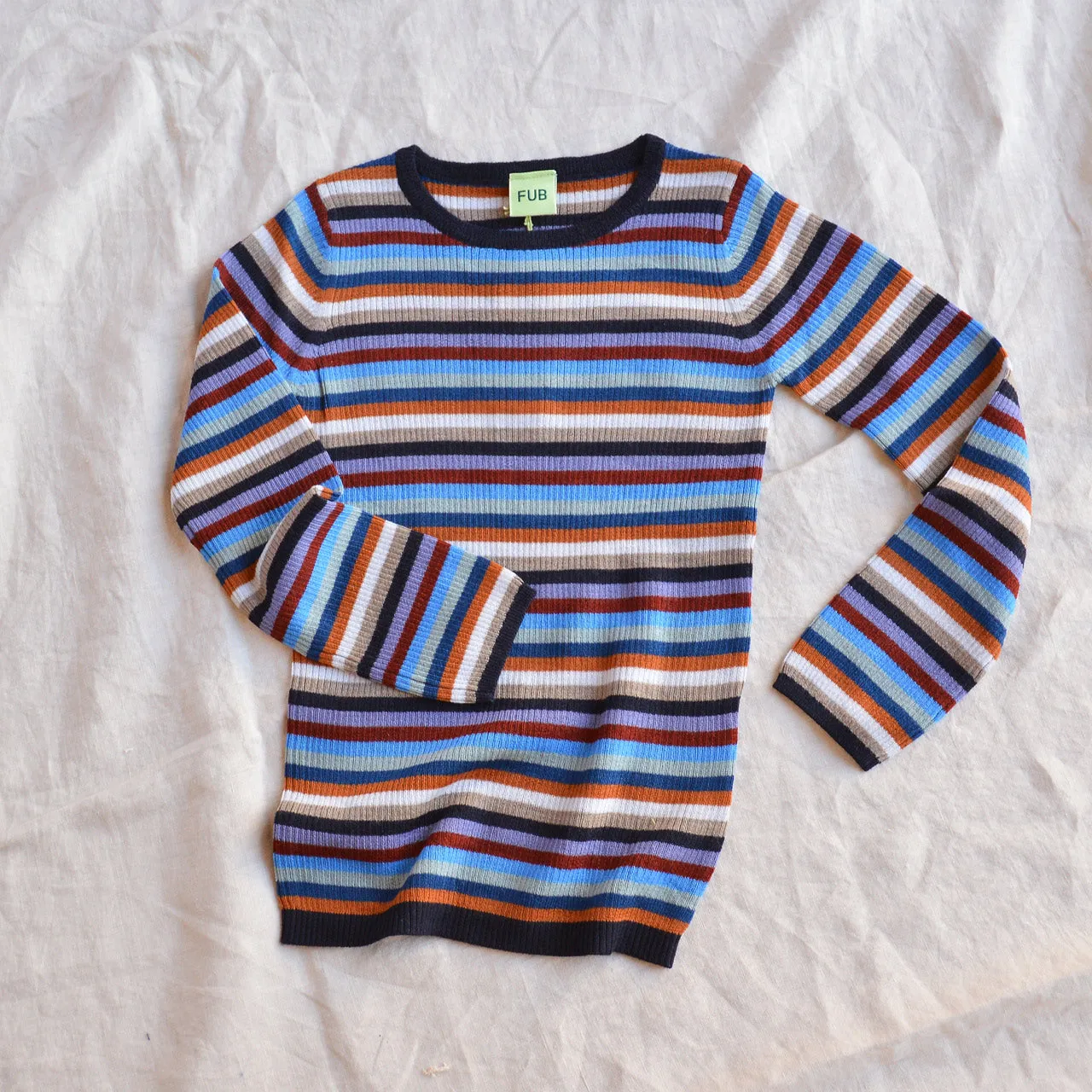 Rib Sweater Top - 100% Merino - Multi Stripes (2-12y )