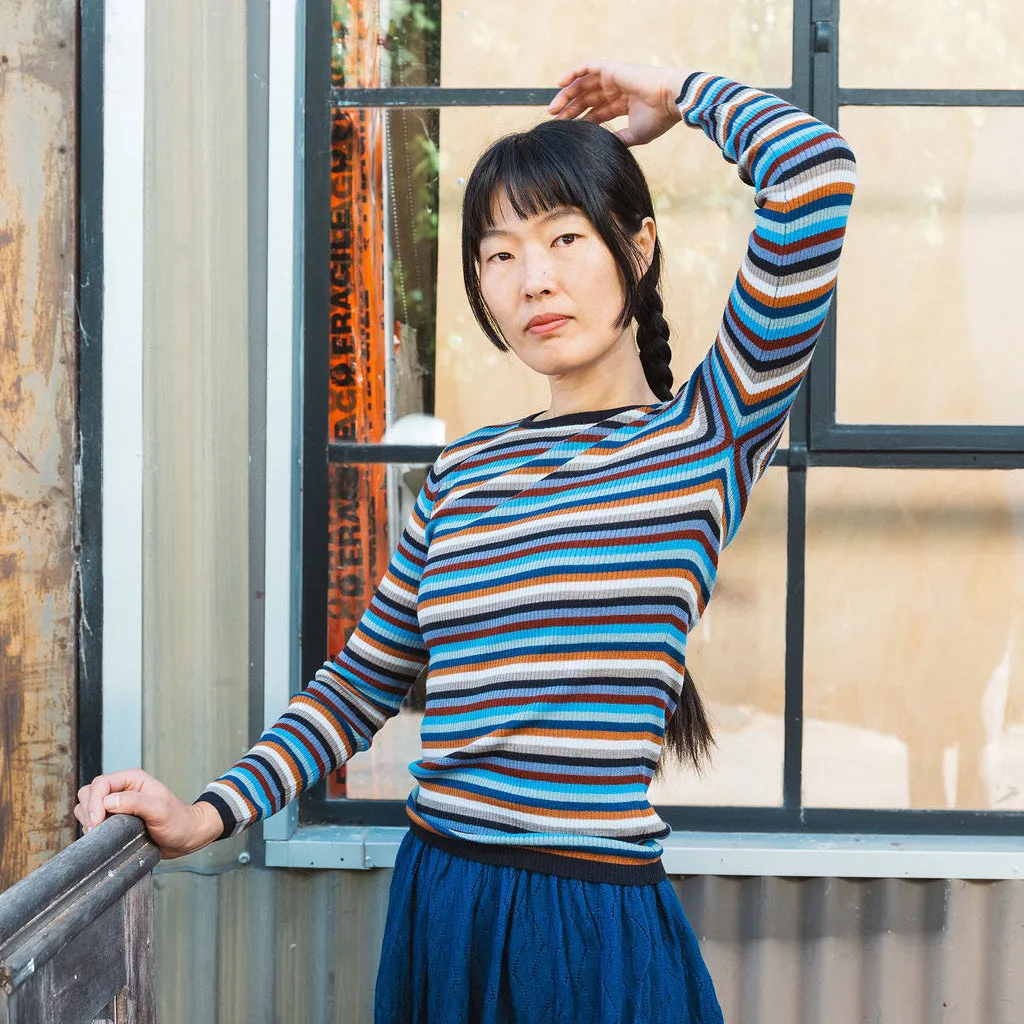 Rib Sweater Top - 100% Merino - Multi Stripes (2-12y )