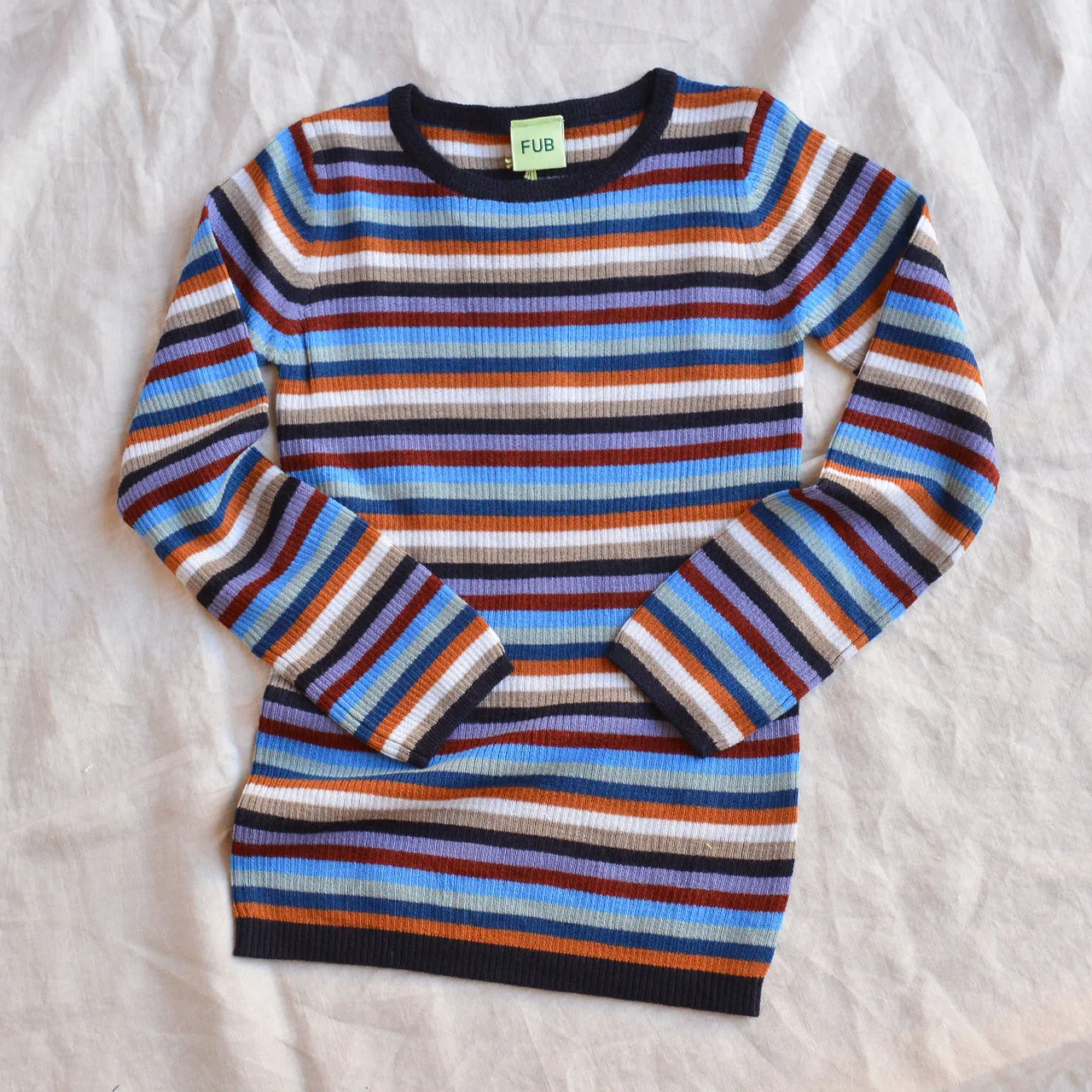 Rib Sweater Top - 100% Merino - Multi Stripes (2-12y )
