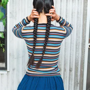 Rib Sweater Top - 100% Merino - Multi Stripes (2-12y )