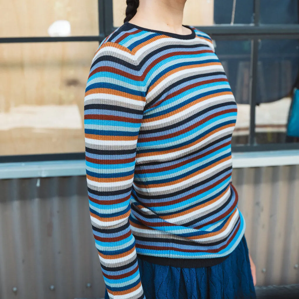 Rib Sweater Top - 100% Merino - Multi Stripes (2-12y )