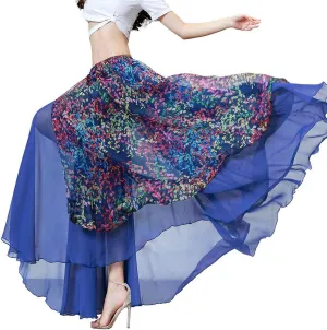 ROYAL SMEELA Belly Dance Skirt Chiffon Slit Flamenco Skirt Flowy Boho Floral Summer Beach Maxi Skirt Dancer Outfit Costume