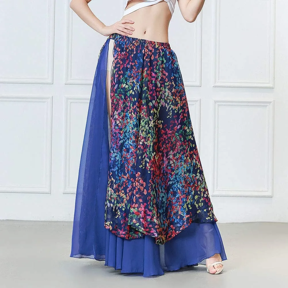 ROYAL SMEELA Belly Dance Skirt Chiffon Slit Flamenco Skirt Flowy Boho Floral Summer Beach Maxi Skirt Dancer Outfit Costume