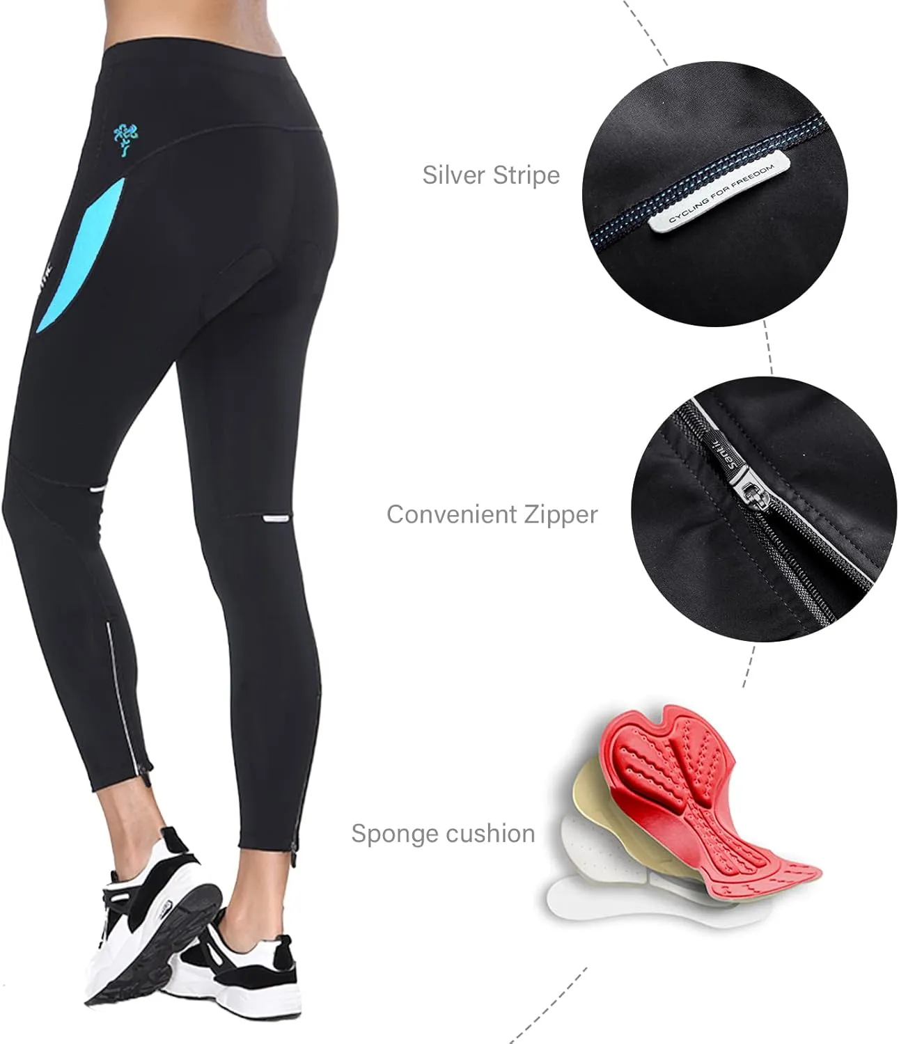 Santic Women's Bike Pants 4D Padded Cycling Tights High Waisted Bicycle Trousers with Pockets Biking Apparel UPF 50 