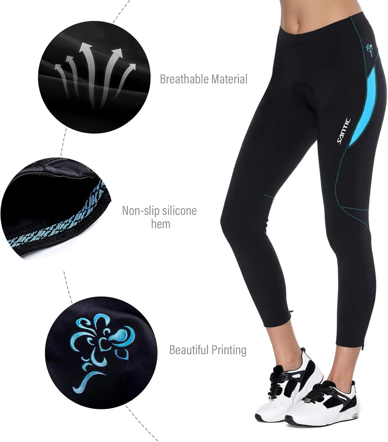 Santic Women's Bike Pants 4D Padded Cycling Tights High Waisted Bicycle Trousers with Pockets Biking Apparel UPF 50 