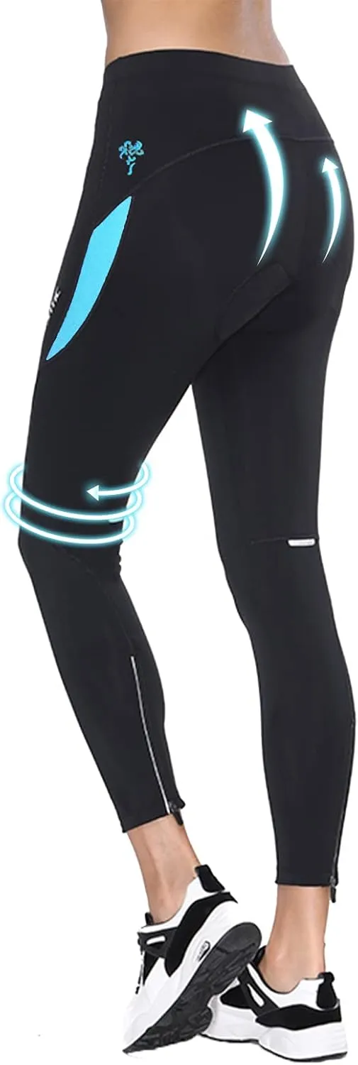 Santic Women's Bike Pants 4D Padded Cycling Tights High Waisted Bicycle Trousers with Pockets Biking Apparel UPF 50 