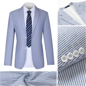 Seersucker Suit Mens Regular Fit Jacket Shorts Casual 2 Piece Pinstripe Suit Holiday Outfits for Summer Wedding