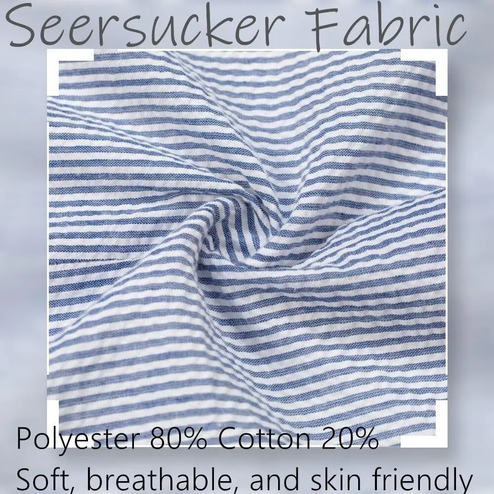 Seersucker Suit Mens Regular Fit Jacket Shorts Casual 2 Piece Pinstripe Suit Holiday Outfits for Summer Wedding