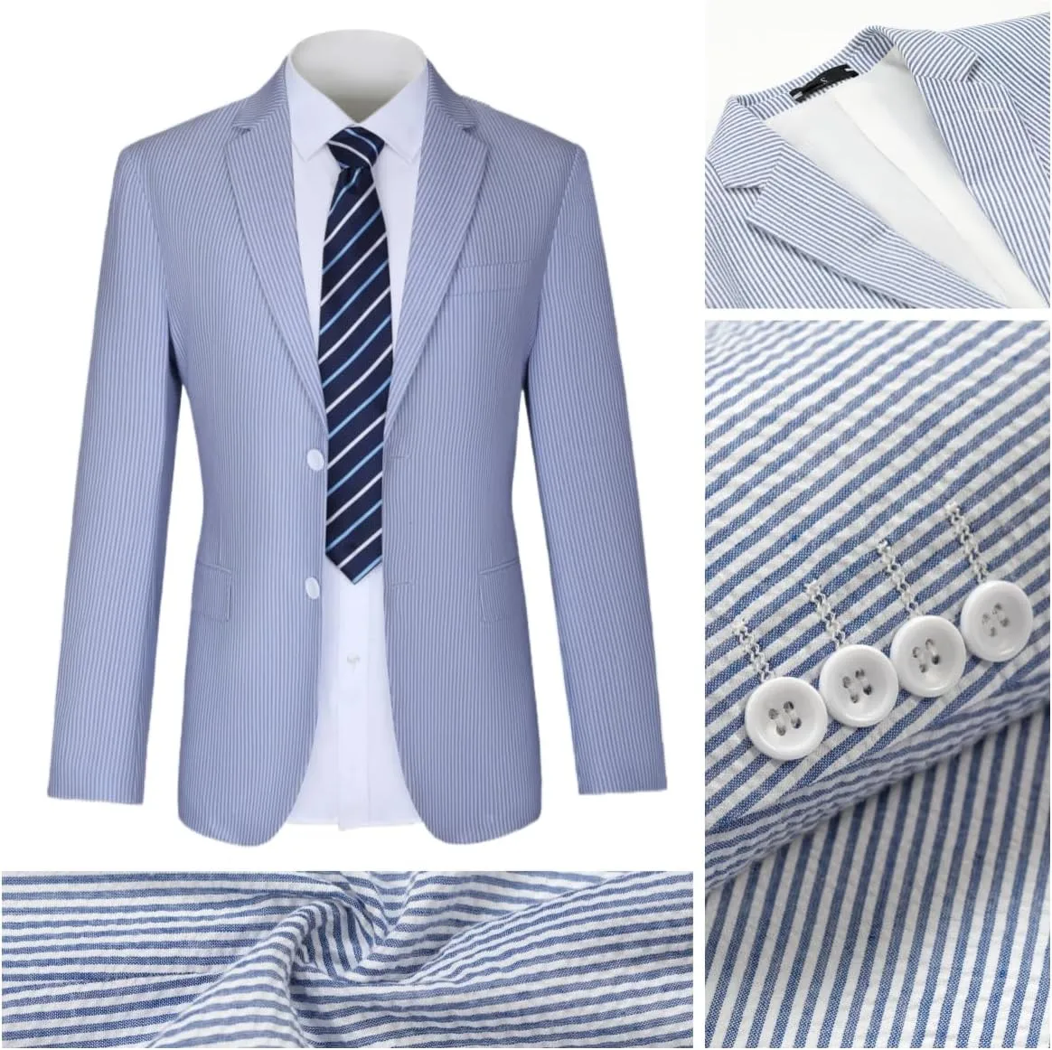 Seersucker Suit Mens Regular Fit Jacket Shorts Casual 2 Piece Pinstripe Suit Holiday Outfits for Summer Wedding