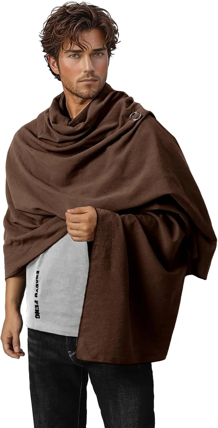 Shawl Scarf Vikings Cosplay Mens Medieval Neck Hooded Cape Women Retro Costume Cotton Renaissance Cloak for Party