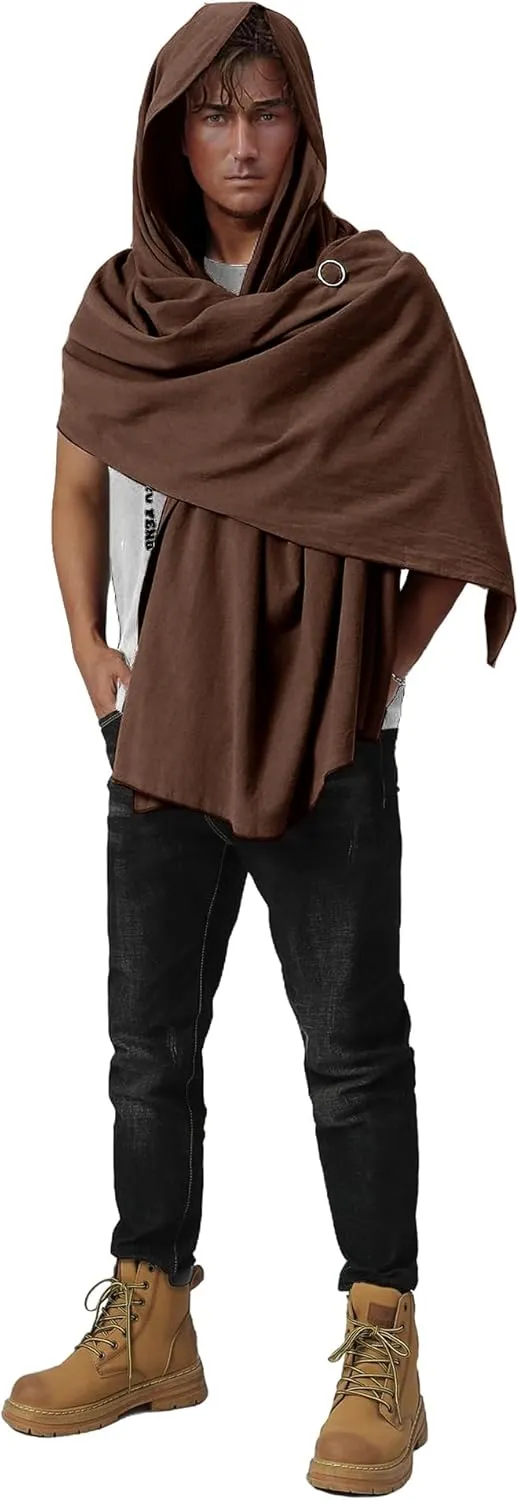 Shawl Scarf Vikings Cosplay Mens Medieval Neck Hooded Cape Women Retro Costume Cotton Renaissance Cloak for Party