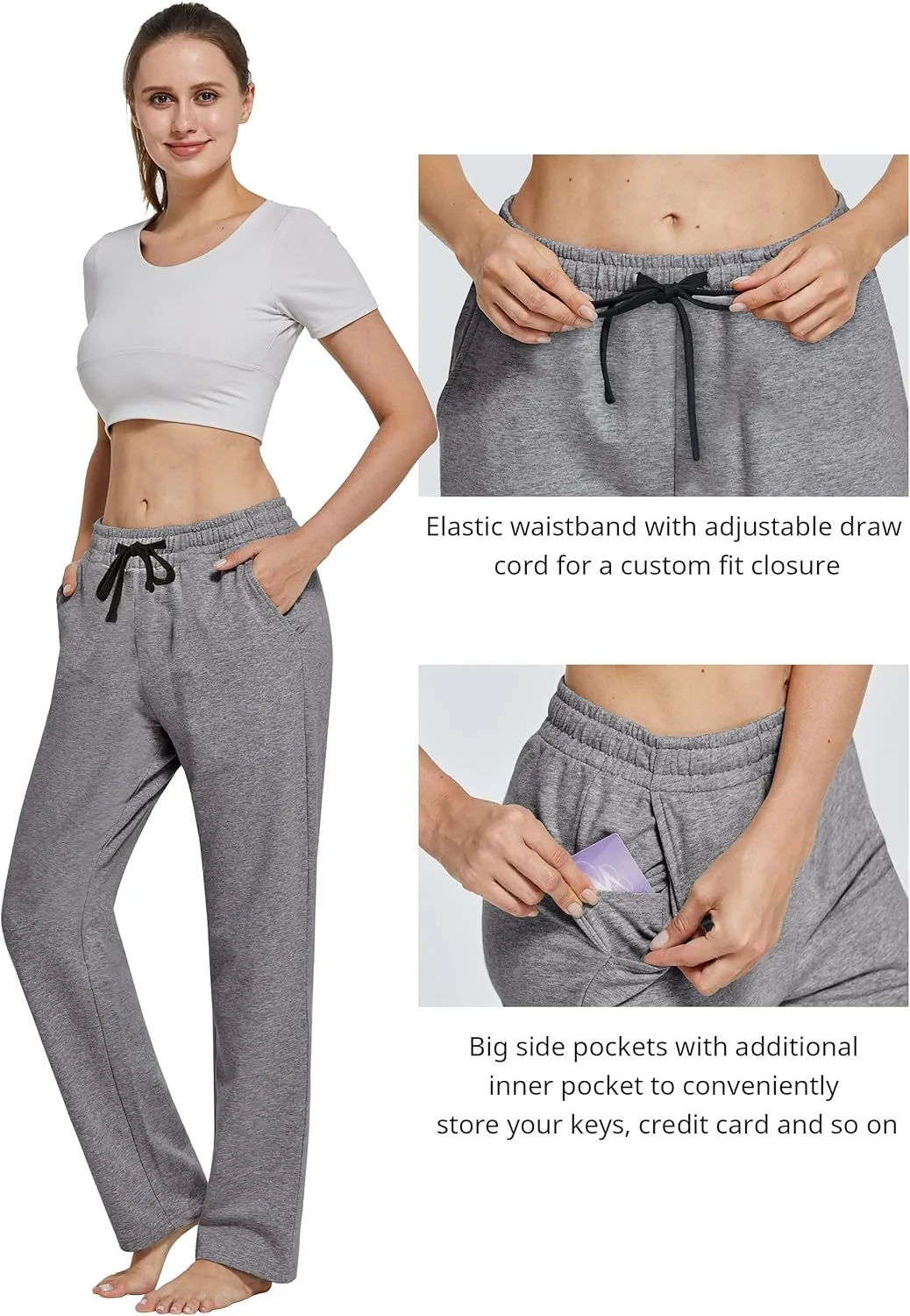 SPECIALMAGIC Women Yoga Sweatpants Pajama Wide Leg Cotton Drawstring Lounge Pants Leisure