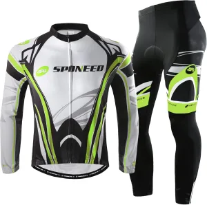 sponeed Cycling Clothes for Men Long Sleeve Mountain Bike Road Bicycle Shirt Jerseys Padded Pants Biking Outfits