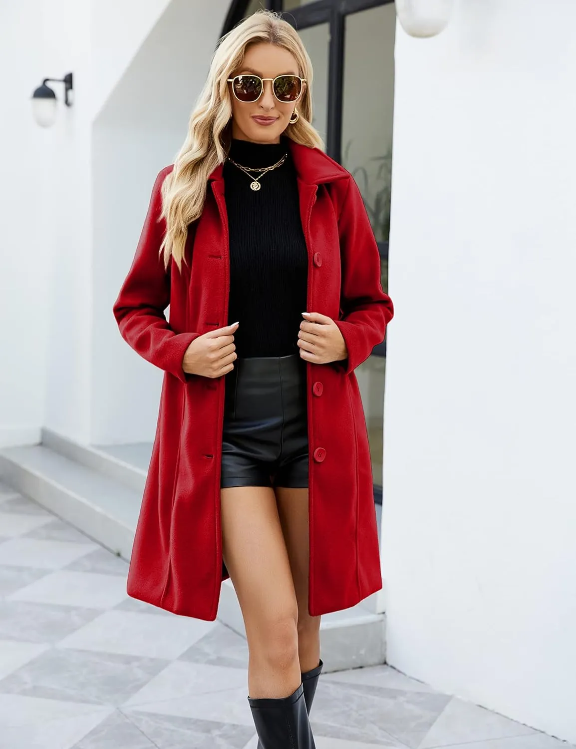 Springrain Womens Pea Coat Elegant Overcoat Single Breasted Winter Coat Dress Coat with Pockets