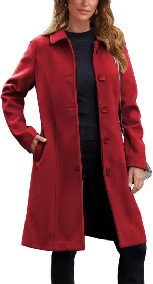 Springrain Womens Pea Coat Elegant Overcoat Single Breasted Winter Coat Dress Coat with Pockets