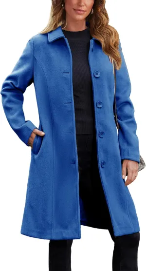 Springrain Womens Pea Coat Elegant Overcoat Single Breasted Winter Coat Dress Coat with Pockets
