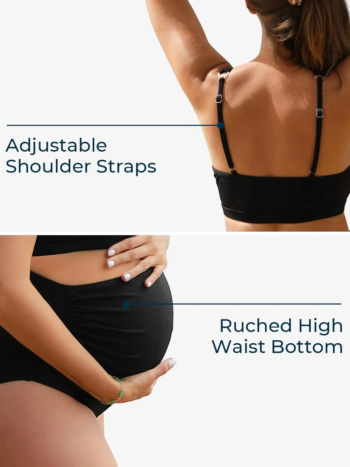 Summer Mae Maternity Ribbed High Waist Swimsuit Crop Top Bikini Bathing Suit High Cut Two Piece Pregnancy Swimwear