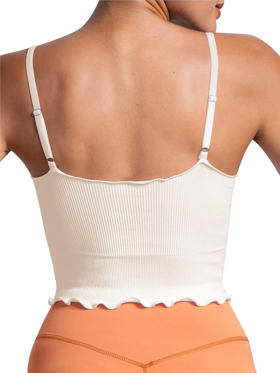 Sunzel Tank Top for Women, V Neck Seamless Ribbed Crop Camisole with Ruffles