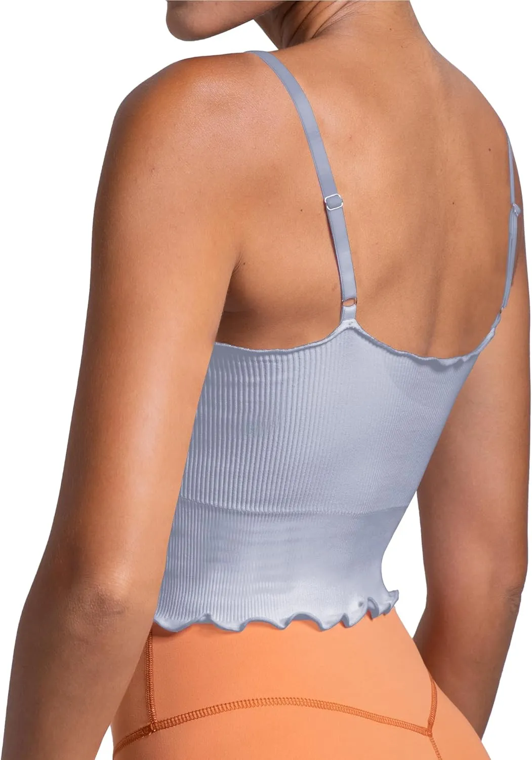 Sunzel Tank Top for Women, V Neck Seamless Ribbed Crop Camisole with Ruffles