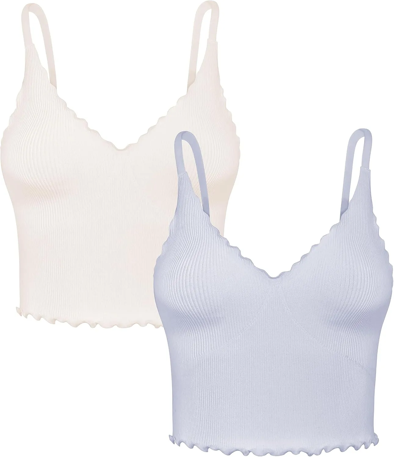 Sunzel Tank Top for Women, V Neck Seamless Ribbed Crop Camisole with Ruffles