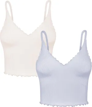 Sunzel Tank Top for Women, V Neck Seamless Ribbed Crop Camisole with Ruffles