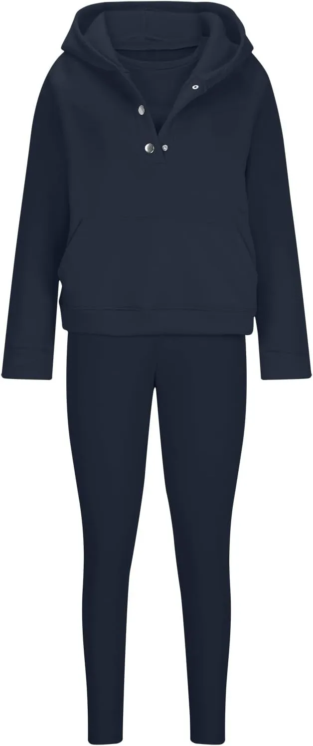 Sweatsuit Set for Women 3 Piece Oversized Outfits Button Hoodie Tank Top Long Pants Matching Lounge Set