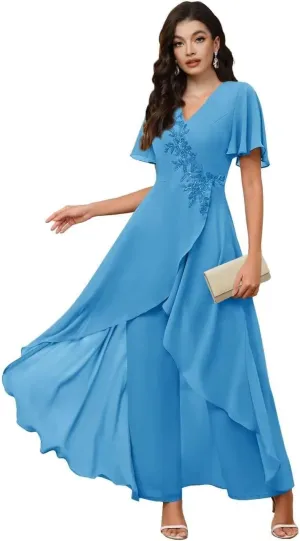 TIANMEI Mother of The Bride Pant Suits for Wedding 2 Pieces Chiffon Pantsuits for Wedding Guest Jumpsuit for Women