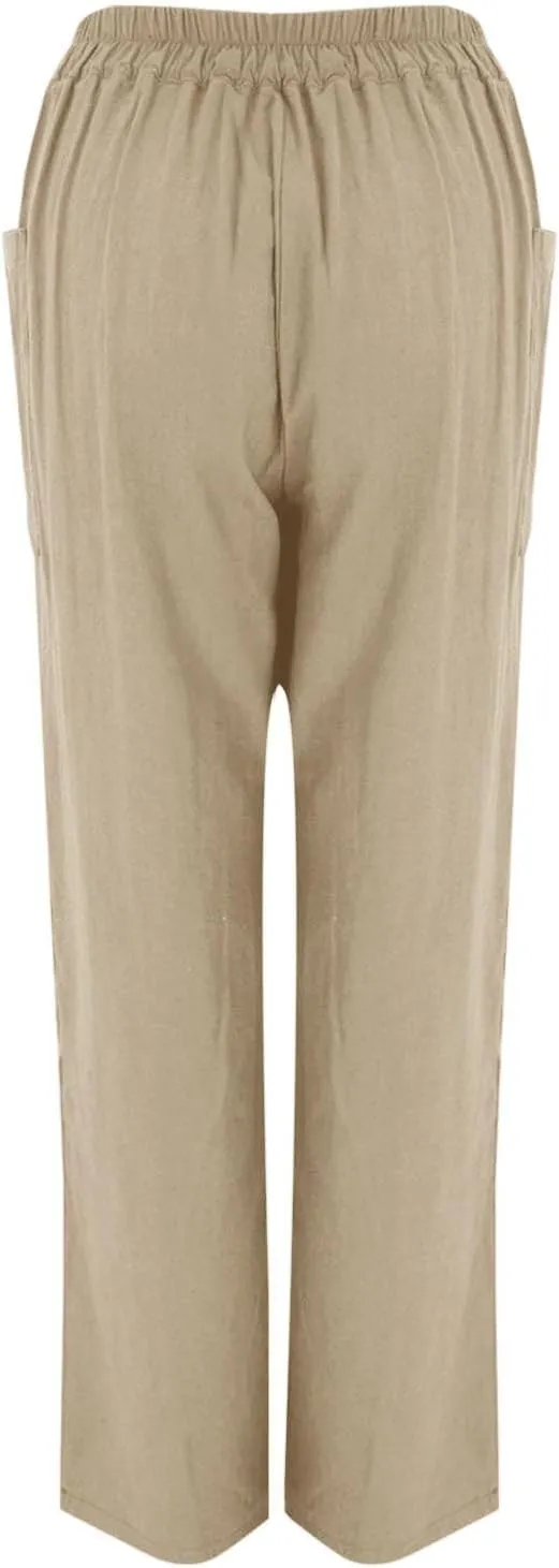 Trendy Button-Fly Straight Leg Pants for Women 2024 Spring Cotton Linen High Waist Lounge Slacks Plus Size Solid Casual Pants